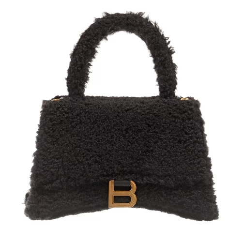 Balenciaga Furry Hourglass Small Handbag With Strap Black Axelremsväska