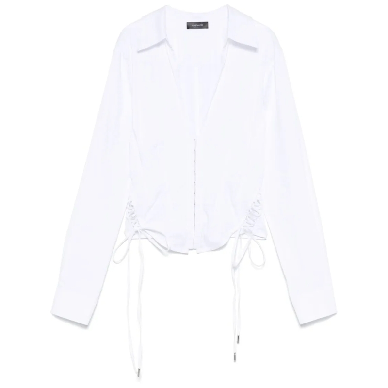 Mugler Hemd Plunging V-Neck Top White
