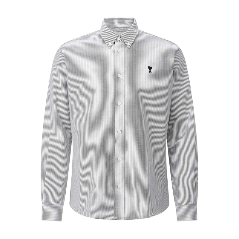 AMI Paris Overhemd Gestreiftes Hemd mit Logo Weiß