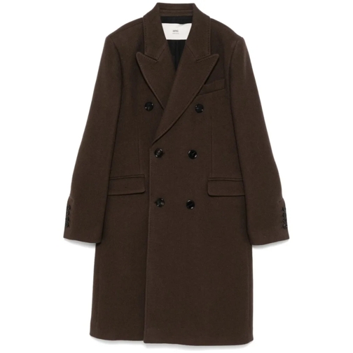 AMI Paris Übergangsmäntel Brown Double-Breasted Long Coat Brown