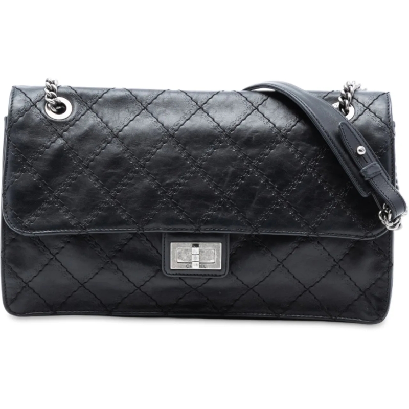 Chanel Schultertasche Embossed CC Quilted Aged Calfskin Reissue 2.55 Sin schwarz