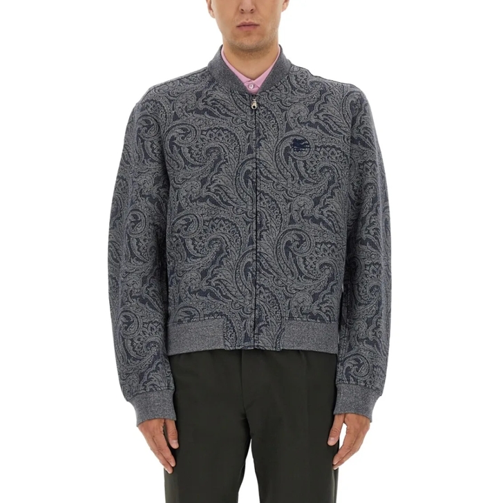 Etro Jacquard Bomber Jacket Featuring Paisley Pattern Grey