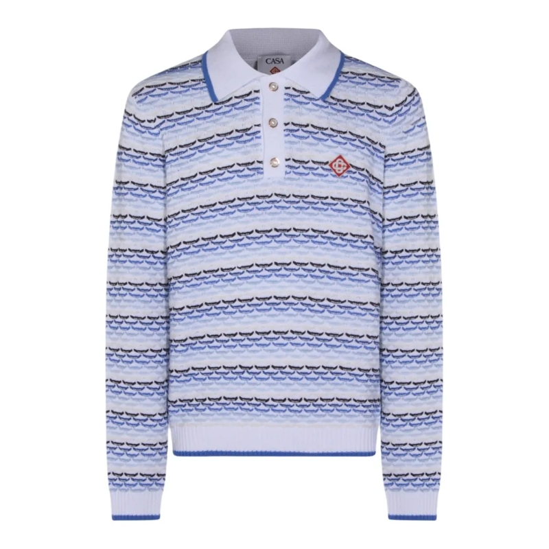 Casablanca Polo shirt Textured Knit Long-Sleeve Polo Shirt Blue