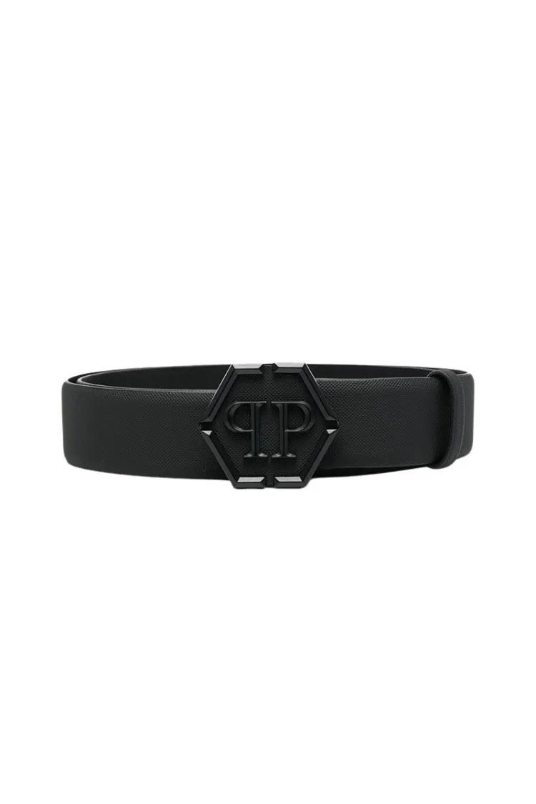 Philipp Plein Gürtel - Hexagon Tonal Matte Logo Buckle Belt - Gr. 110 - in Schwarz - für Damen