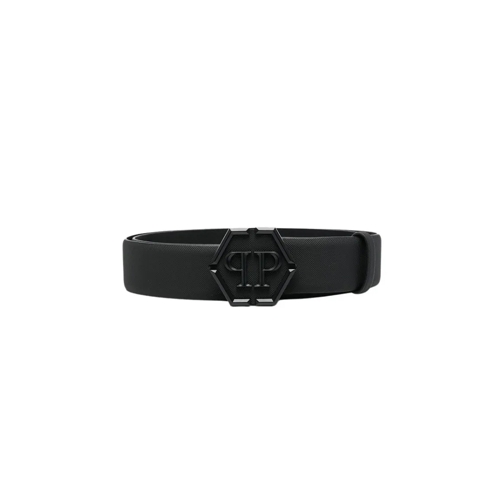 Philipp Plein Gürtel Hexagon Tonal Matte Logo Buckle Belt Black