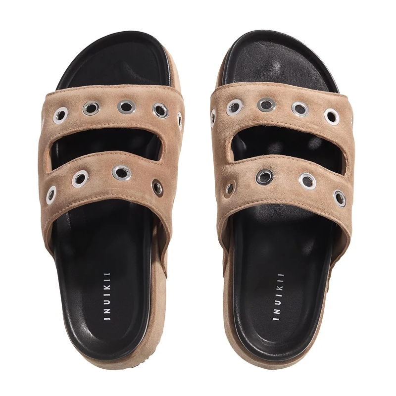 INUIKII Slides Suede Studs Taupe(Image 6)