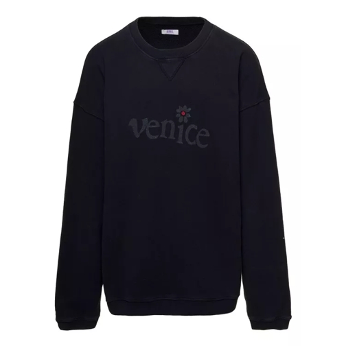 Erl Blsck Crewneck Sweatshirt With Venice Print In Cot Black 