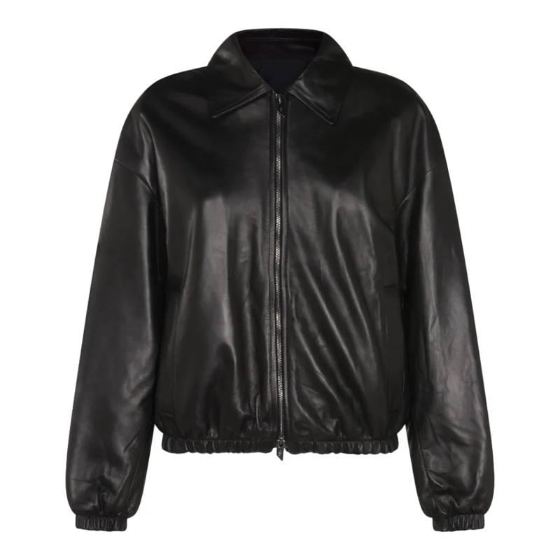 Salvatore Santoro Leren jas Smooth Black Leather Jacket With Classic Collar Black