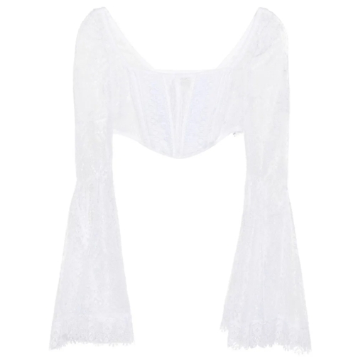 Charo Ruiz Ibiza Blusen Cropped Corset-Style Floral Lace Top White