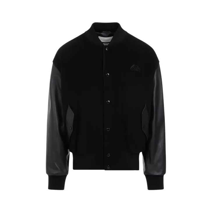 Alexander McQueen Black Calf Leather Jacket Black Bomberjacken