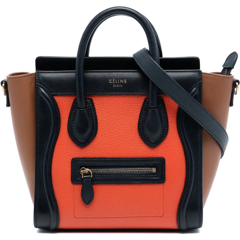 Celine Schultertasche Nano Tricolor Leather Luggage Tote orange