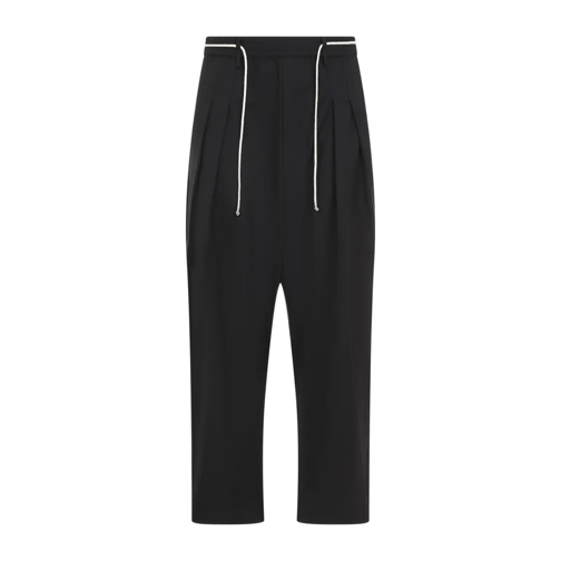 Mordecai Pleated Drawstring Structured Wool Trousers Black 