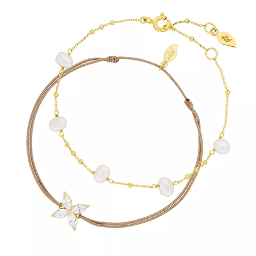 Leaf Bracelet Set Flower Pearls Gold Armband