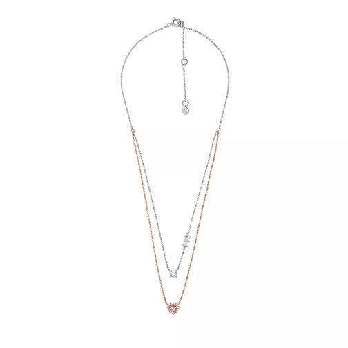 Michael Kors Double Layered Heart Necklace Rose Gold, Silver Korte Halsketting