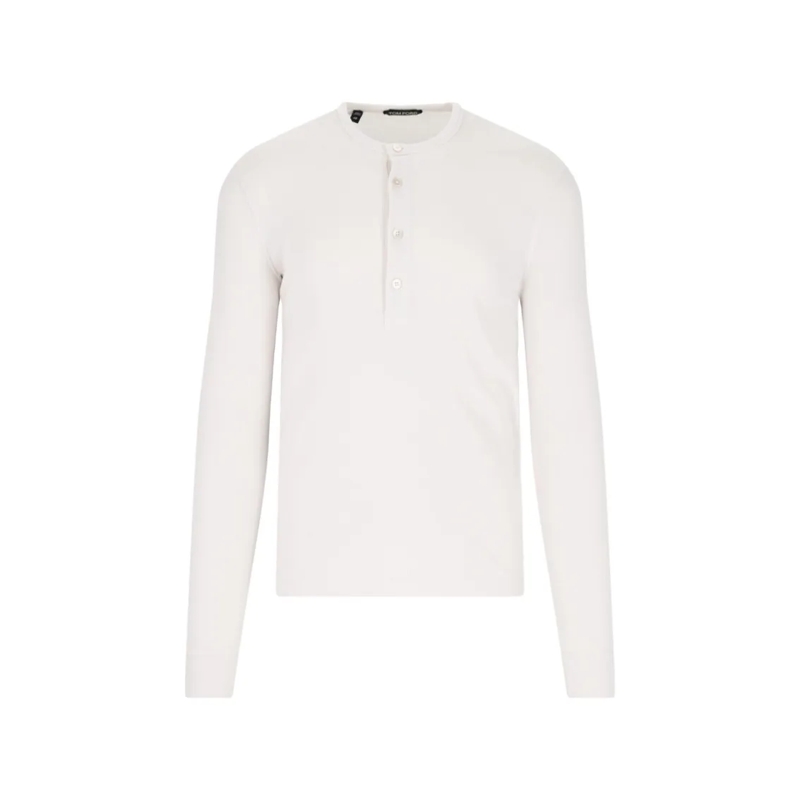 Tom Ford Langärmeliges Oberteil Henley Shirt In Soft Cotton Blend With Front Butto White