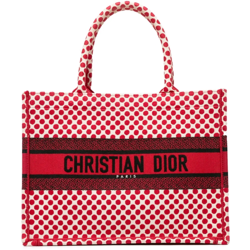 Christian Dior Shopper DiorAmour Medium Embroidered Canvas Dots Book Tote rot