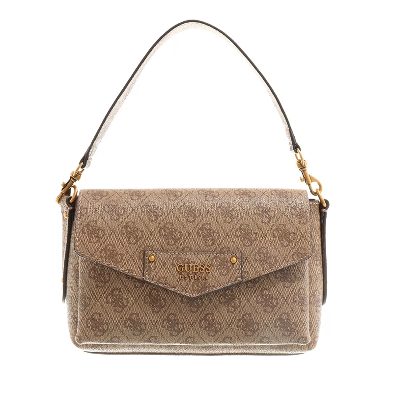 Guess Satchel Eco Brenton Flap Shoulder Bag Latte Logo