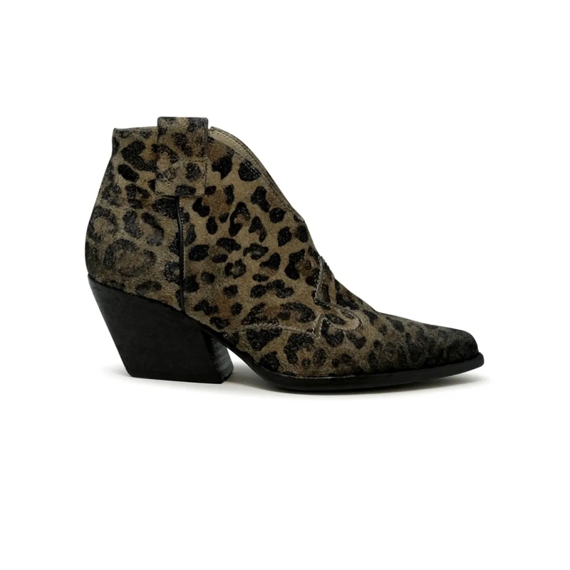 Elena Iachi Stiefel Leopard Suede Texan Ankle Boots Black