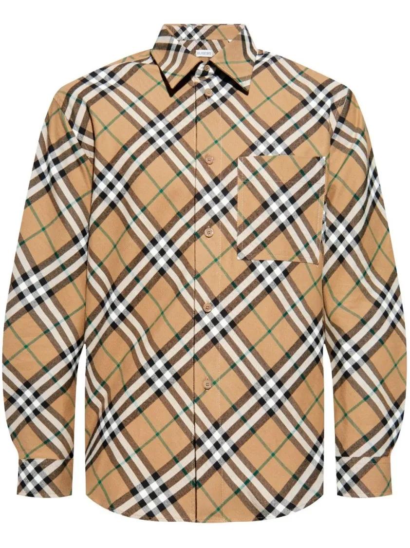 Thumbnail - Burberry - Linden Beige Cotton Check Print Shirt - Größe S - braun