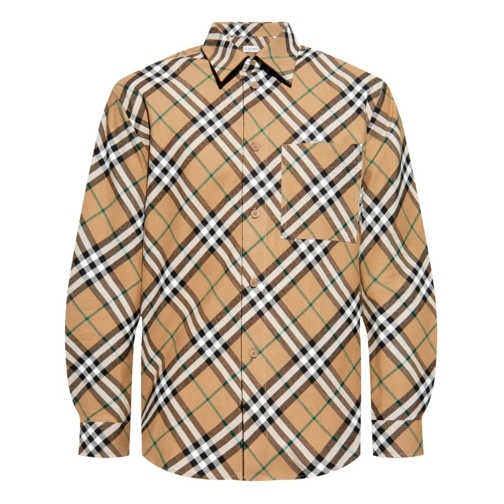 Burberry Hemden Linden Beige Cotton Check Print Shirt Brown