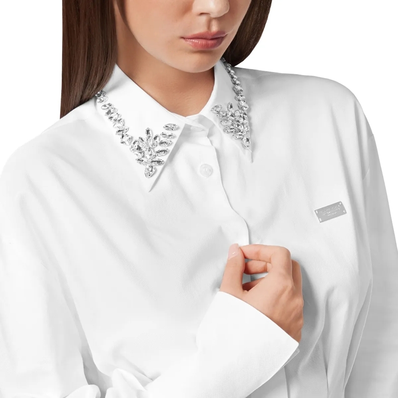 Philipp Plein Hemd Kleid Mit Schmucksteinen weiss(Image 4)