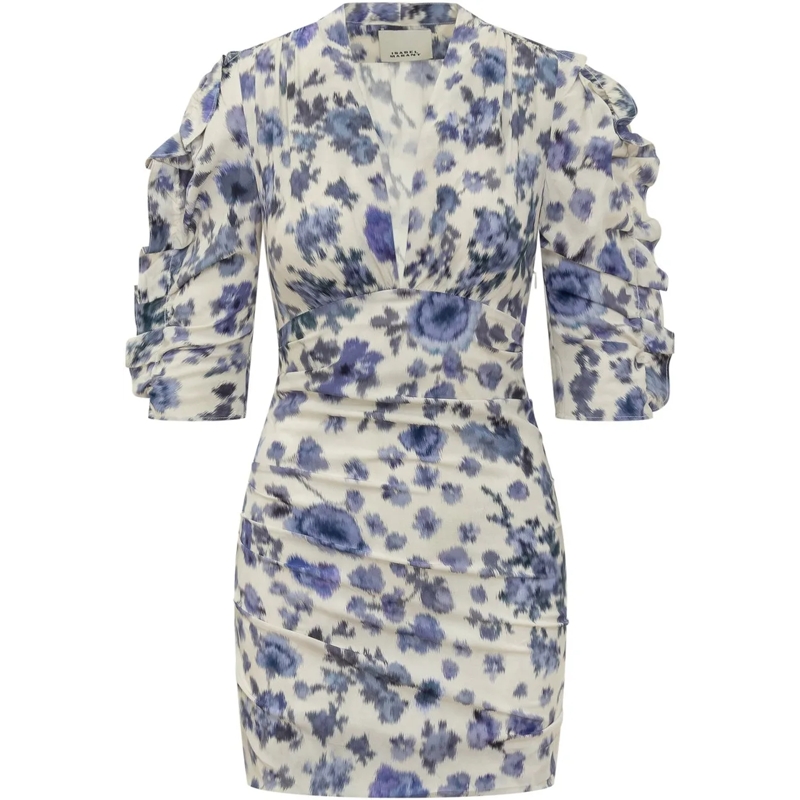 Isabel Marant Mini-robe Abito Doris Drappeggiato con Maniche Arricciate weiß