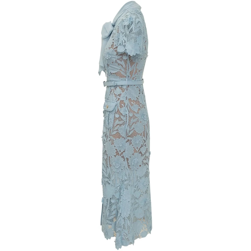 Self Portrait Maxikleid Abito Midi in Pizzo con Fiocco hellblau(Image 3)