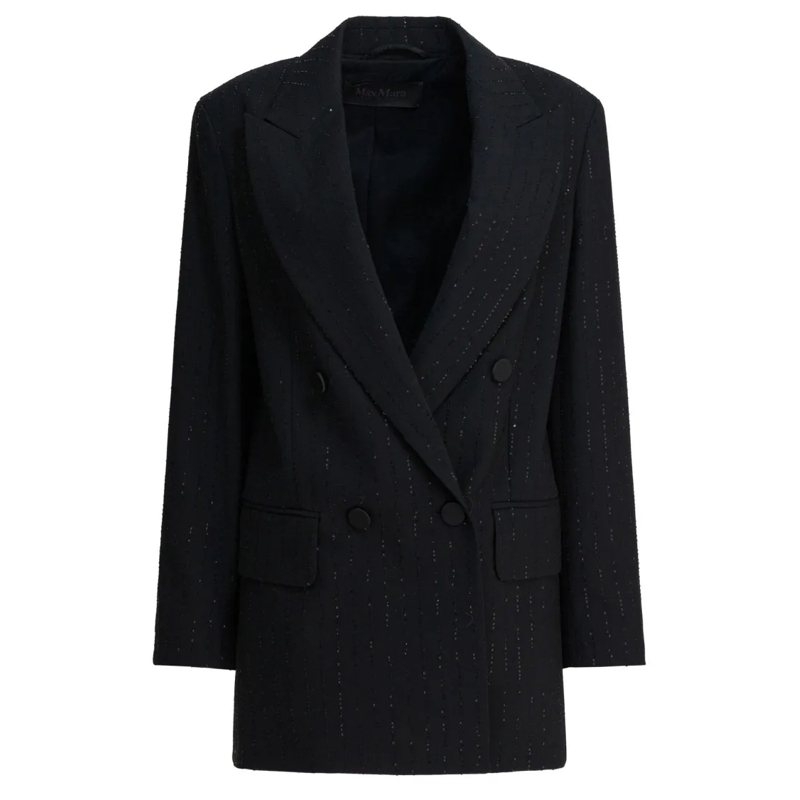 Max Mara Blazer Tailored Double-Breasted Jacket With Vertical Pins Black