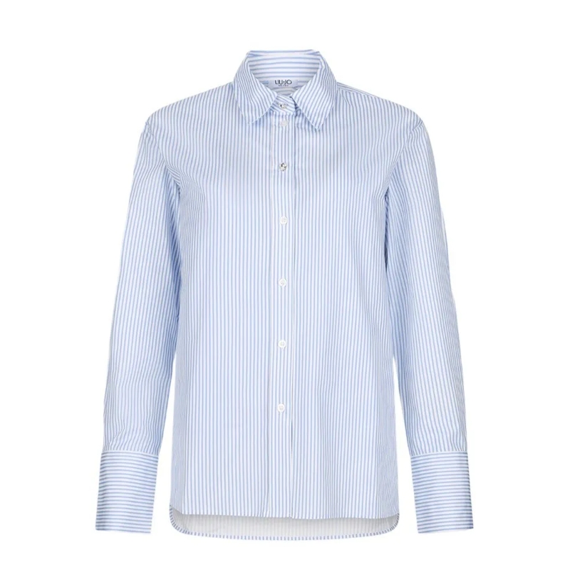 LIU JO Chemise Vertical Striped Cotton Poplin Shirt Purple