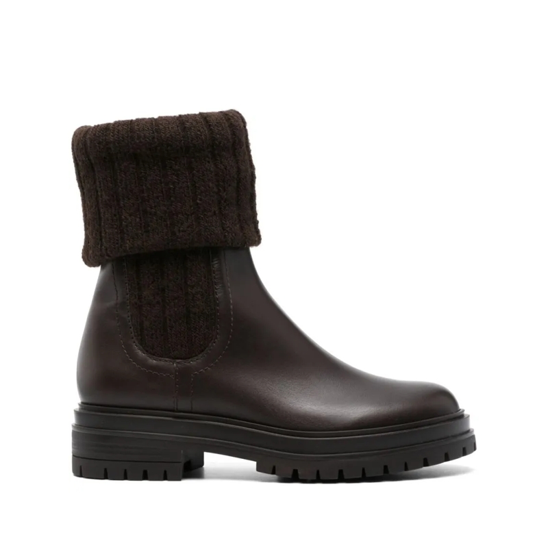 Gianvito Rossi Laarzen Tenney Boots With Knitted Cuff And Sole Brown