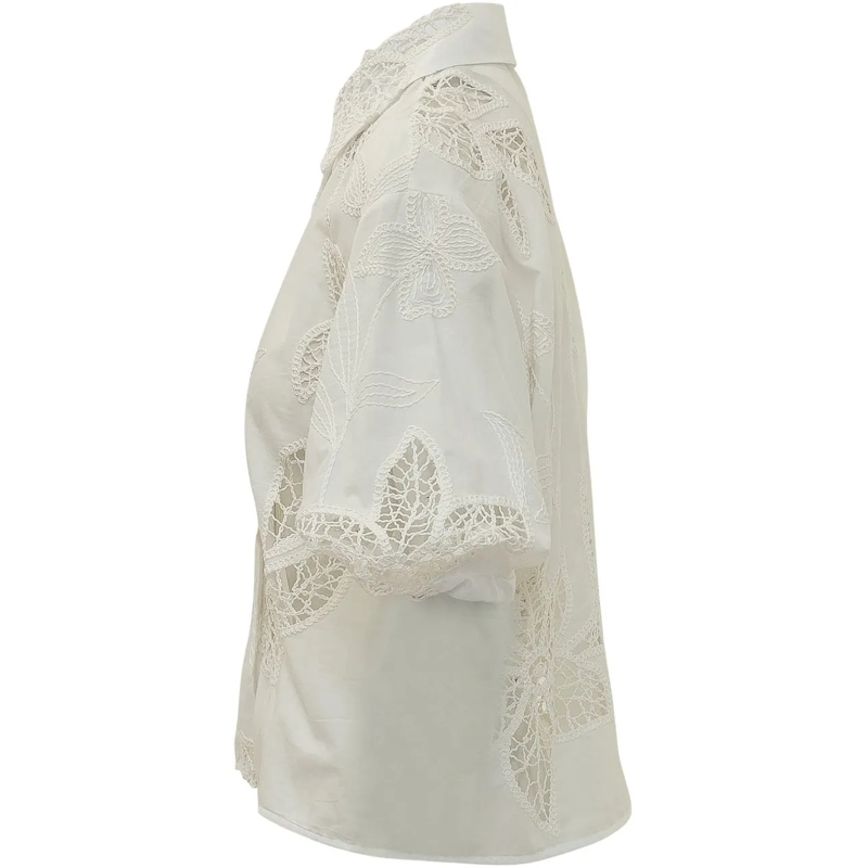 SUNDEK Bluse Camicia a Maniche Corte con Ricamo weiß(Image 3)