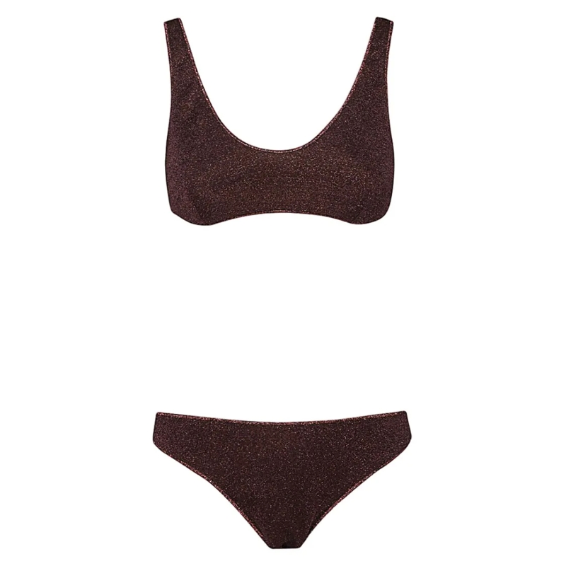 Oséree  Scoop Neck Bikini Set In Rich Brown Black