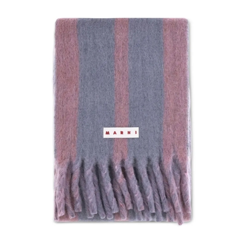 Marni Écharpe légère Muted Grey and Purple Striped Wool Blend Scarf Multicolor