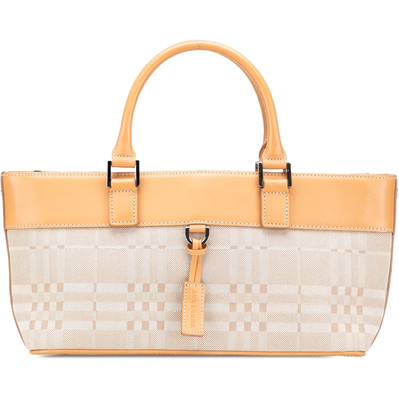 Burberry Tote Leather Trimmed Canvas Handbag braun