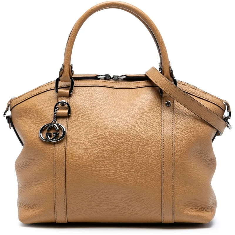 Gucci Schultertasche Leather GG Charm Dome Satchel braun