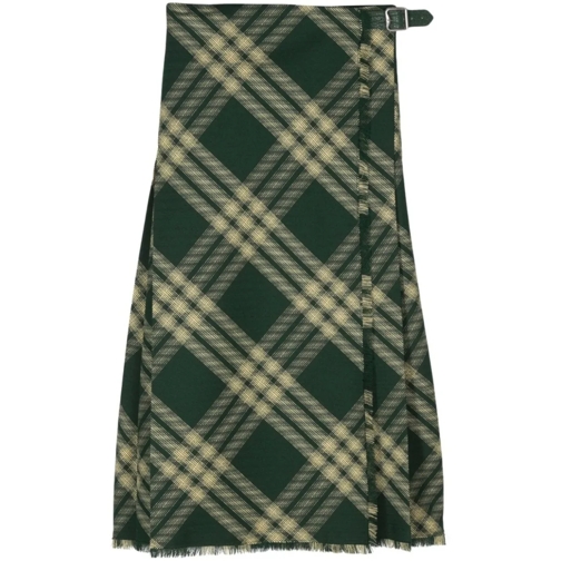 Burberry Jupes midi Green Check Design Wool Skirt Green