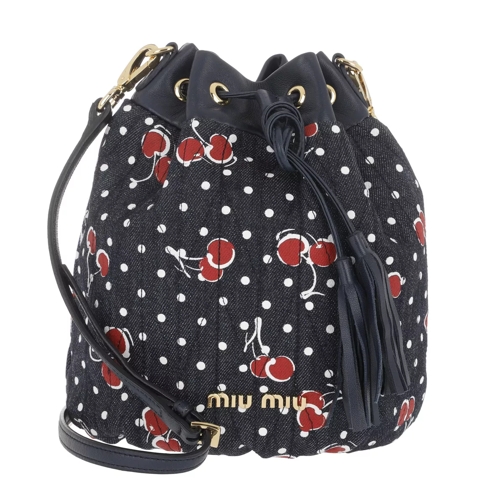 Miu Miu Matelassé Denim Bag Cherry And Dots Black/Red Bucket Bag