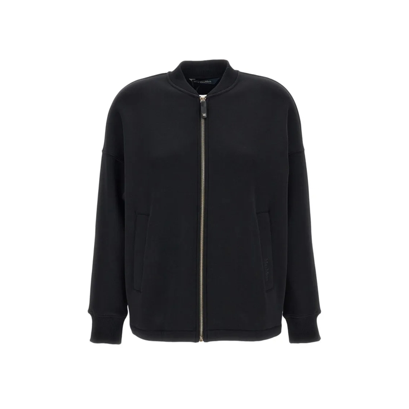 Max Mara Blouson aviateur Bomber-Style Jacket With Ribbed Details And Zip Cl Black