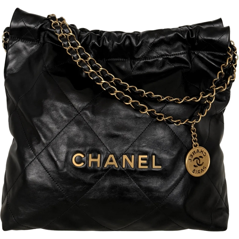 Chanel Schultertasche Chanel 22 kleine Hobo Bag Schwarz goldene Hardware schwarz