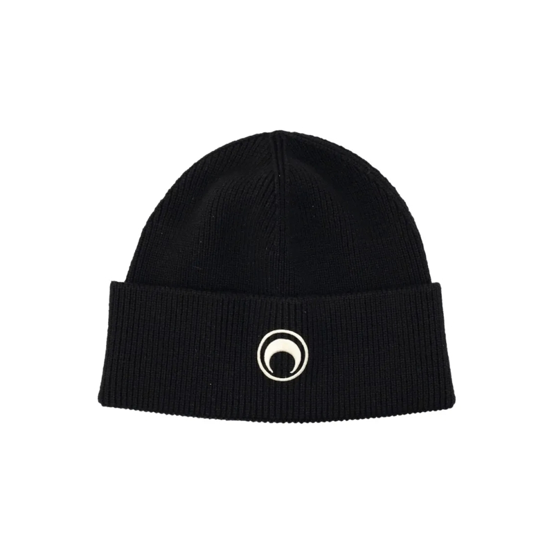 Marine Serre Hoed Merino Wool Ribbed Beanie Black