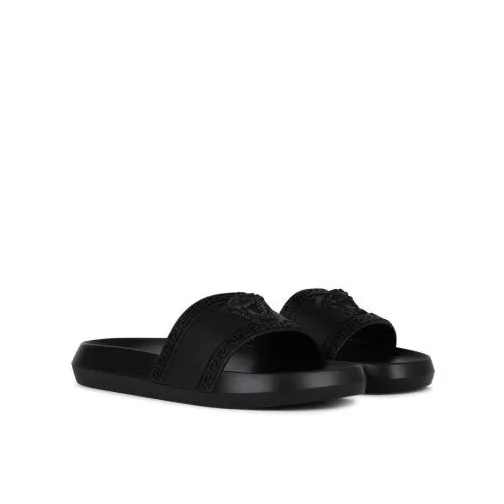 Versace Black Rubber Slippers Black Slip-in skor