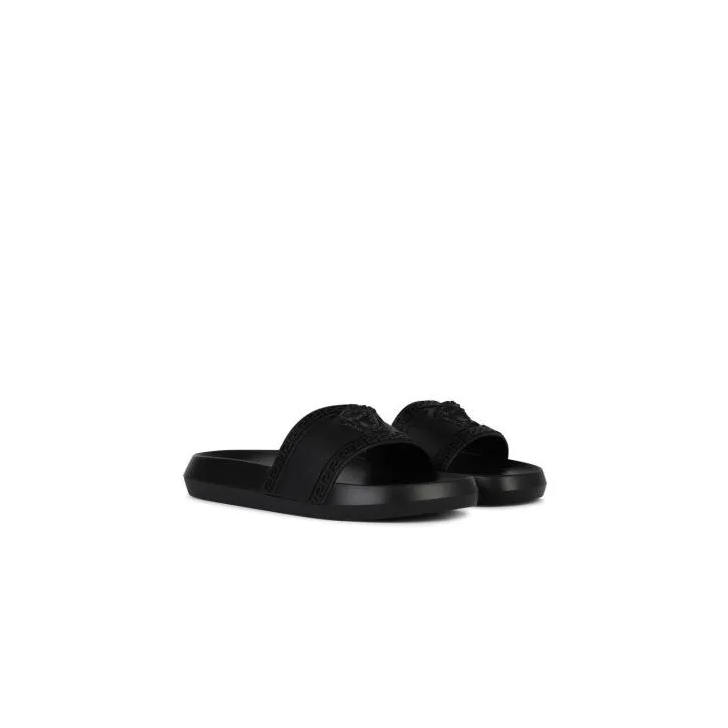 Versace Black Rubber Slippers Black Slide