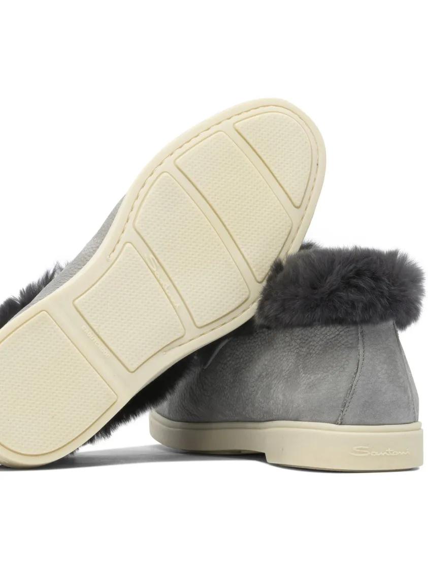 Thumbnail - Santoni Stiefel - Plush Trim Ankle Boots With Moccasin Toe - Gr. 40 (EU) - in Grau - für Damen