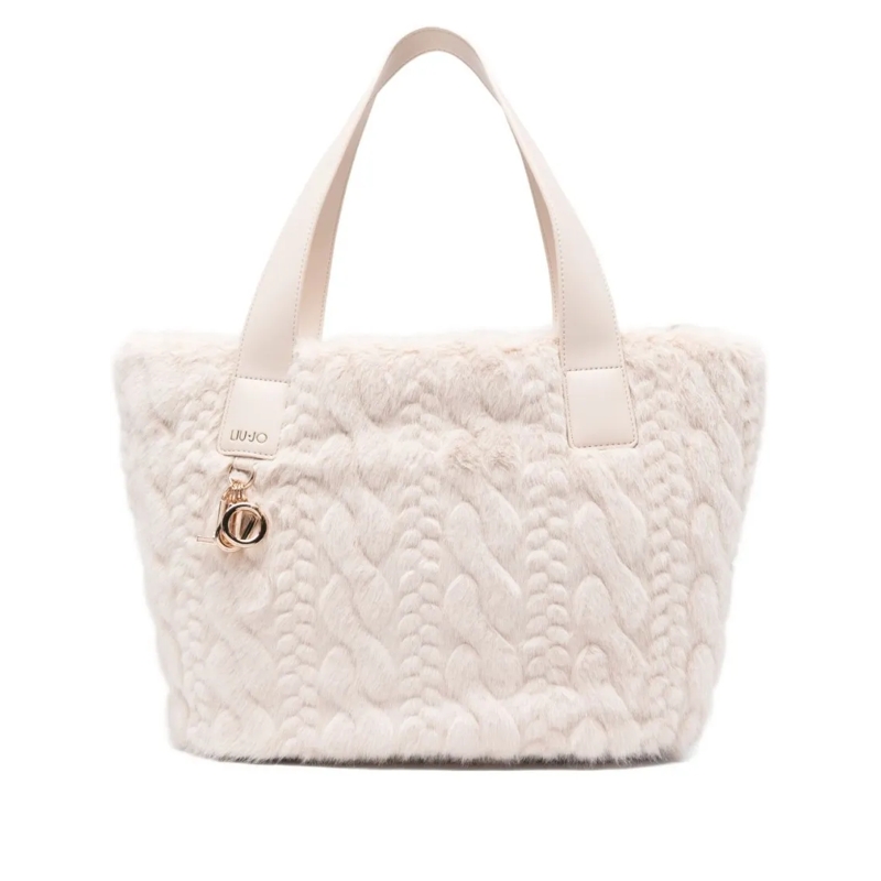 LIU JO Fourre-tout Plush Cable-Knit Tote Handbag With Zip Closure Neutrals