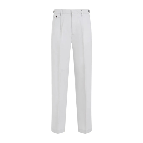 Dunhill Chinos Light Grey Pleated Cotton-Linen Chino Pants White