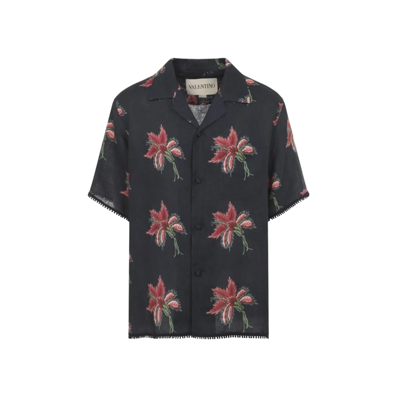 Valentino Garavani Overhemd Relaxed Fit Floral Pattern Short-Sleeve Shirt Black