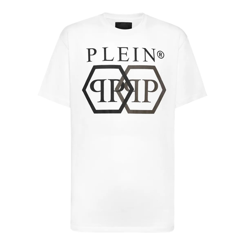 Philipp Plein T-Shirt T-Shirt Hexagon Mit Schmucksteinen weiss