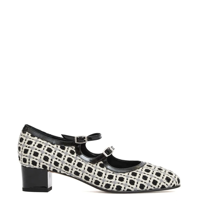 Carel Paris Pumps Checkered Wool Fabric Pumps With Adjustable Straps Grey