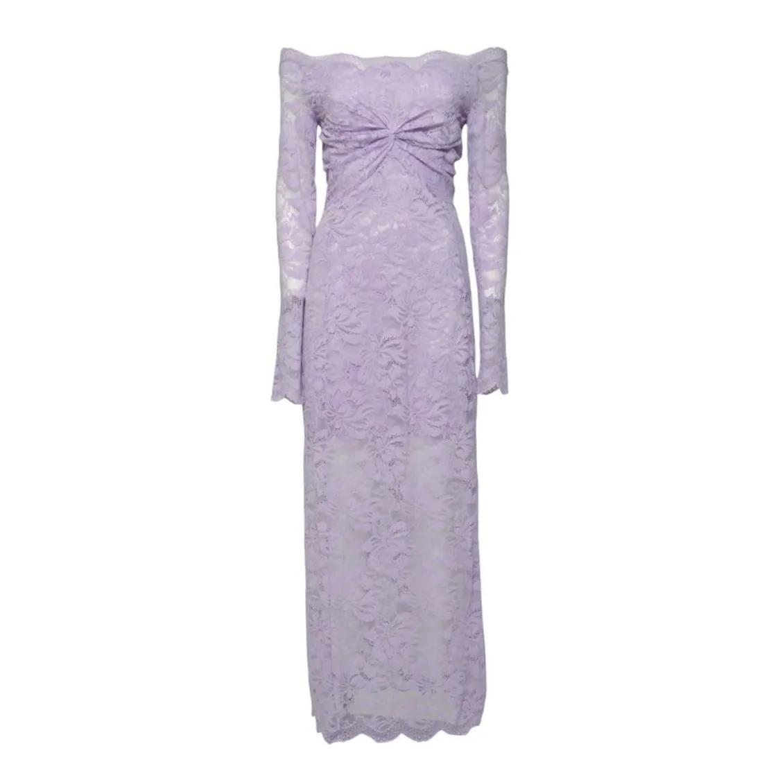 Thumbnail - Paco Rabanne - Long Lilac Lace Dress Bardot Neckline - Größe 38 - lila