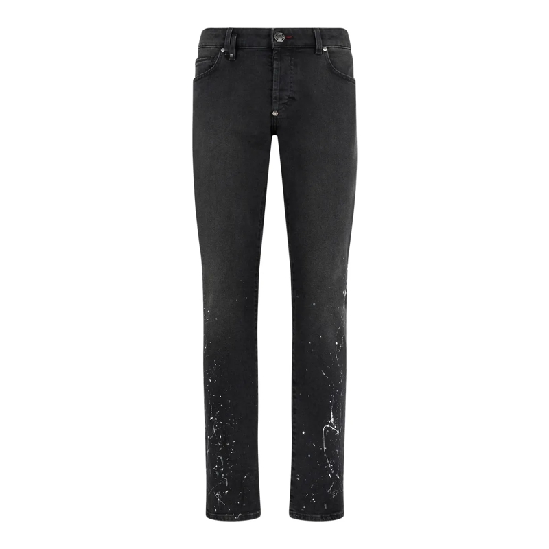 Philipp Plein Jeans mit geradem Bein Super Straight Cut Jeans Paint schwarz